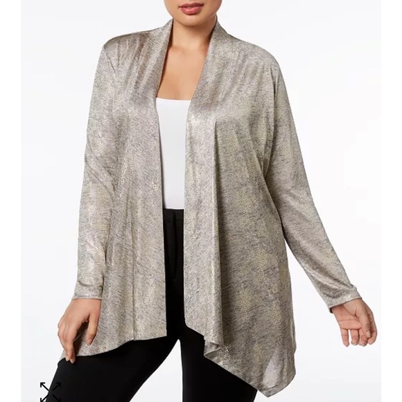 Calvin Klein Long Sleeve Gold Metallic Waterfall Cascading Flyaway Cardigan. - Picture 10 of 10